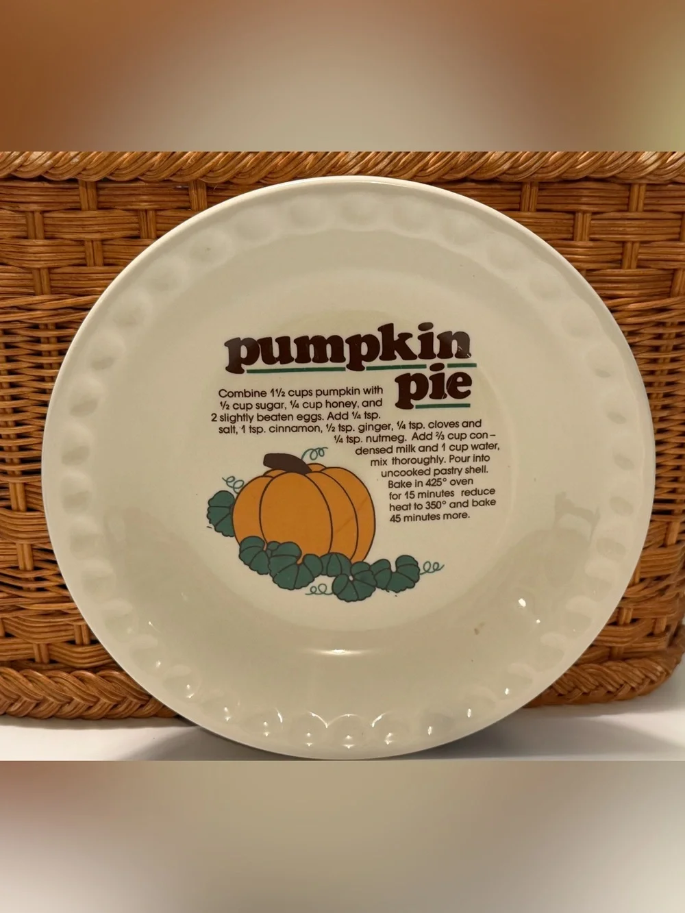 Vtg Mount Clemens Pottery Ceramic Pumpkin Pie Recipe Plate Dish, 11 Inch Deep